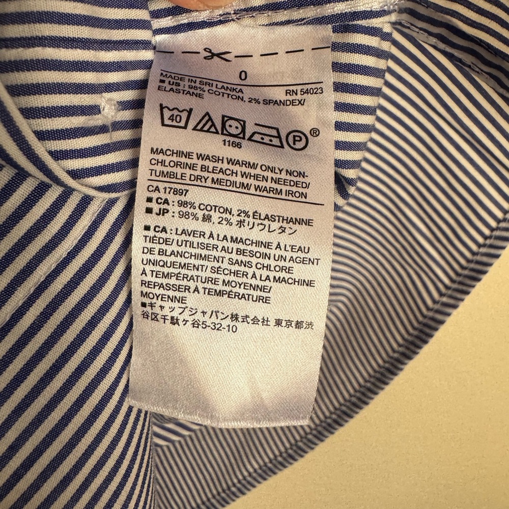 Banana Republic Tailored Fit Sleeveless Button-Down Top Blue White Stripe Size 0 - Picture 6 of 9